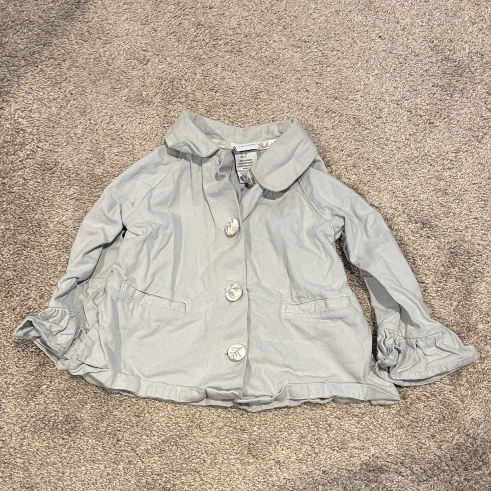 Tahari Kids Light Gray Jacket with Ruffle Details